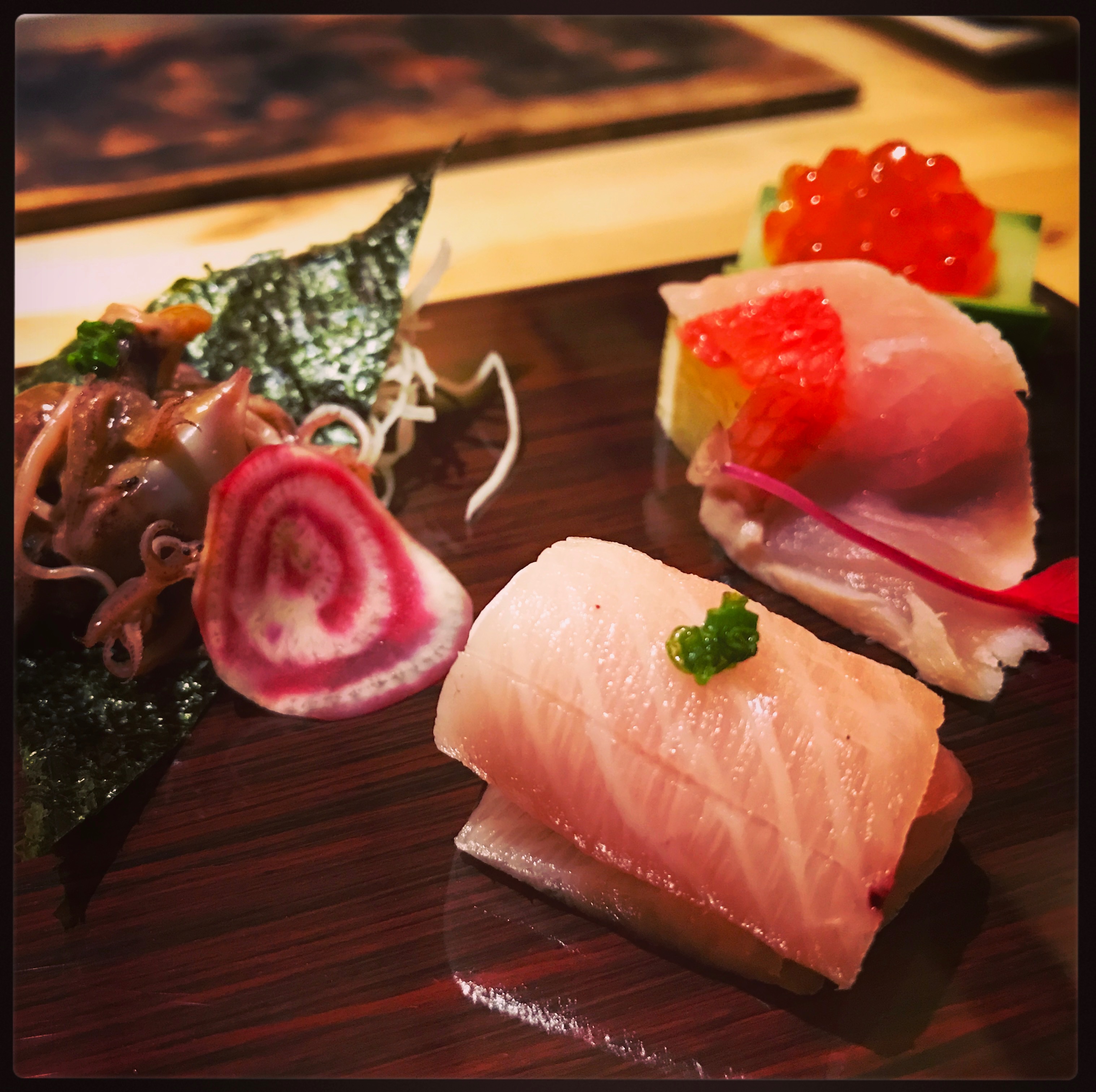 Sushi Ran - omakase - hotaru ika baby firefly squid - kinmedai golden eye snapper - buri toro wild yellowtail belly sashimi